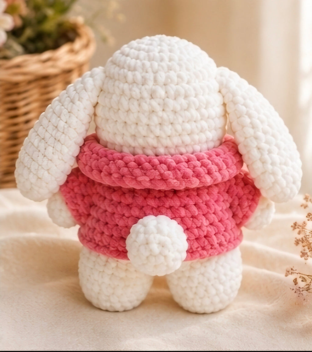 Handmade Crochet Bunny Plushie in Pink Sweater | 19–20cm Cottagecore Gift
