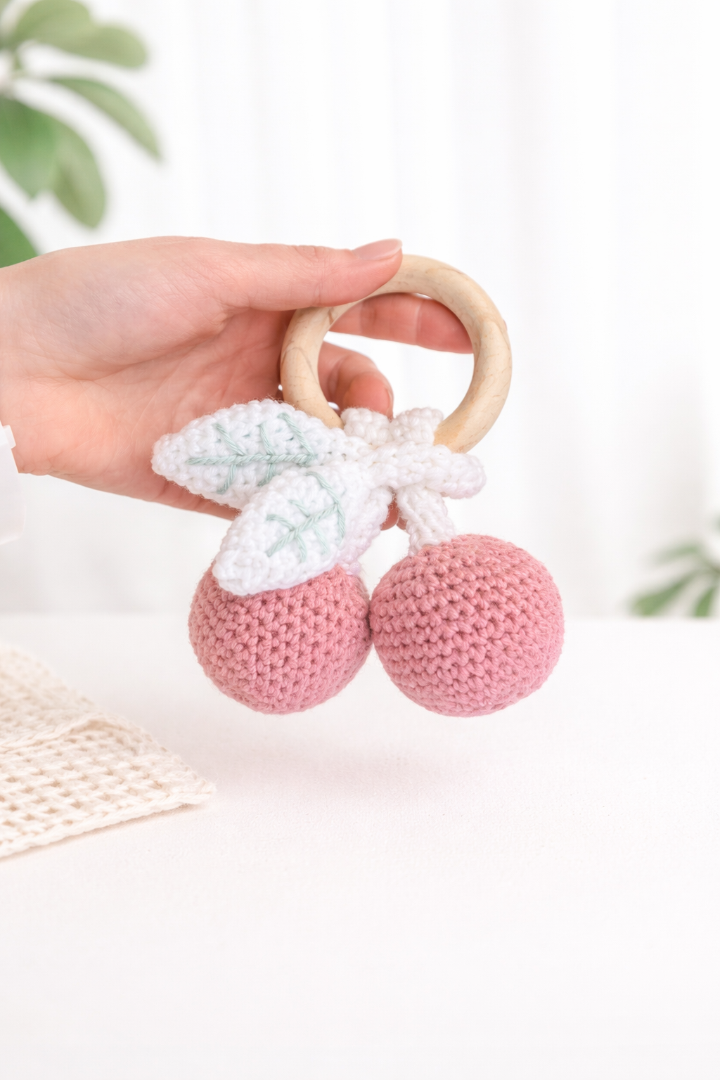 Cherry Blossom Crochet Baby Rattle