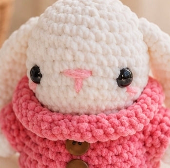Handmade Crochet Bunny Plushie in Pink Sweater | 19–20cm Cottagecore Gift