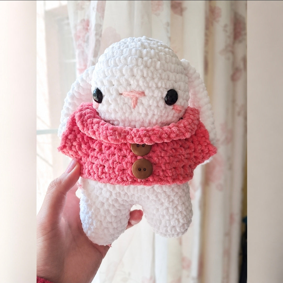 Handmade Crochet Bunny Plushie in Pink Sweater | 19–20cm Cottagecore Gift
