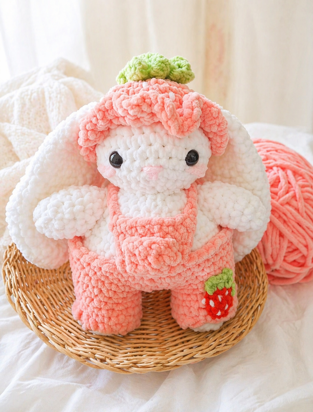 Strawberry Bunny Crochet Plushie | Handmade Amigurumi Soft Toy