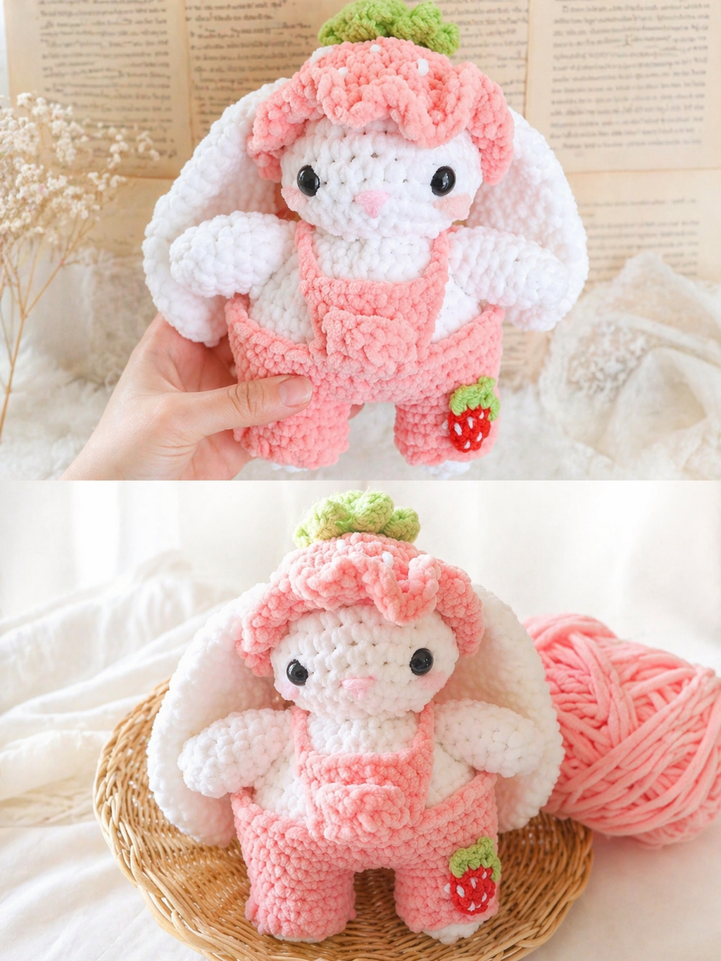 Strawberry Bunny Crochet Plushie | Handmade Amigurumi Soft Toy