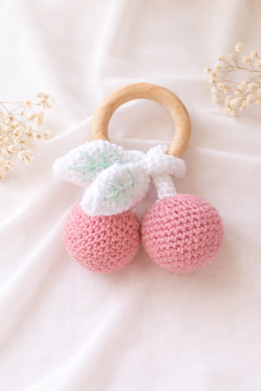 Cherry Blossom Crochet Baby Rattle