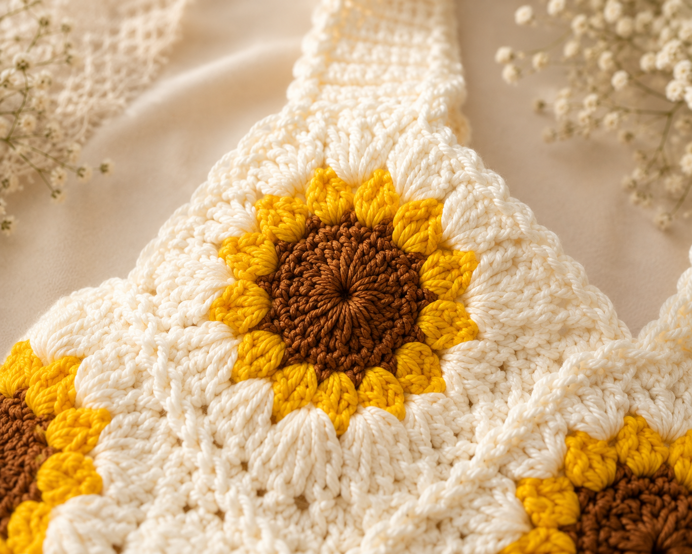 Sunflower Crochet Tote Bag – Handmade Cottagecore Shoulder Bag