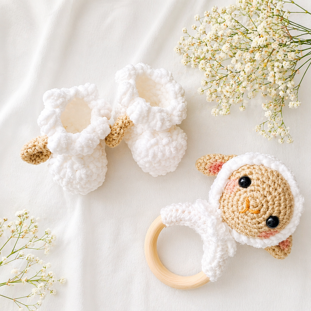 Newborn crochet baby gift set- booties and toy SA
