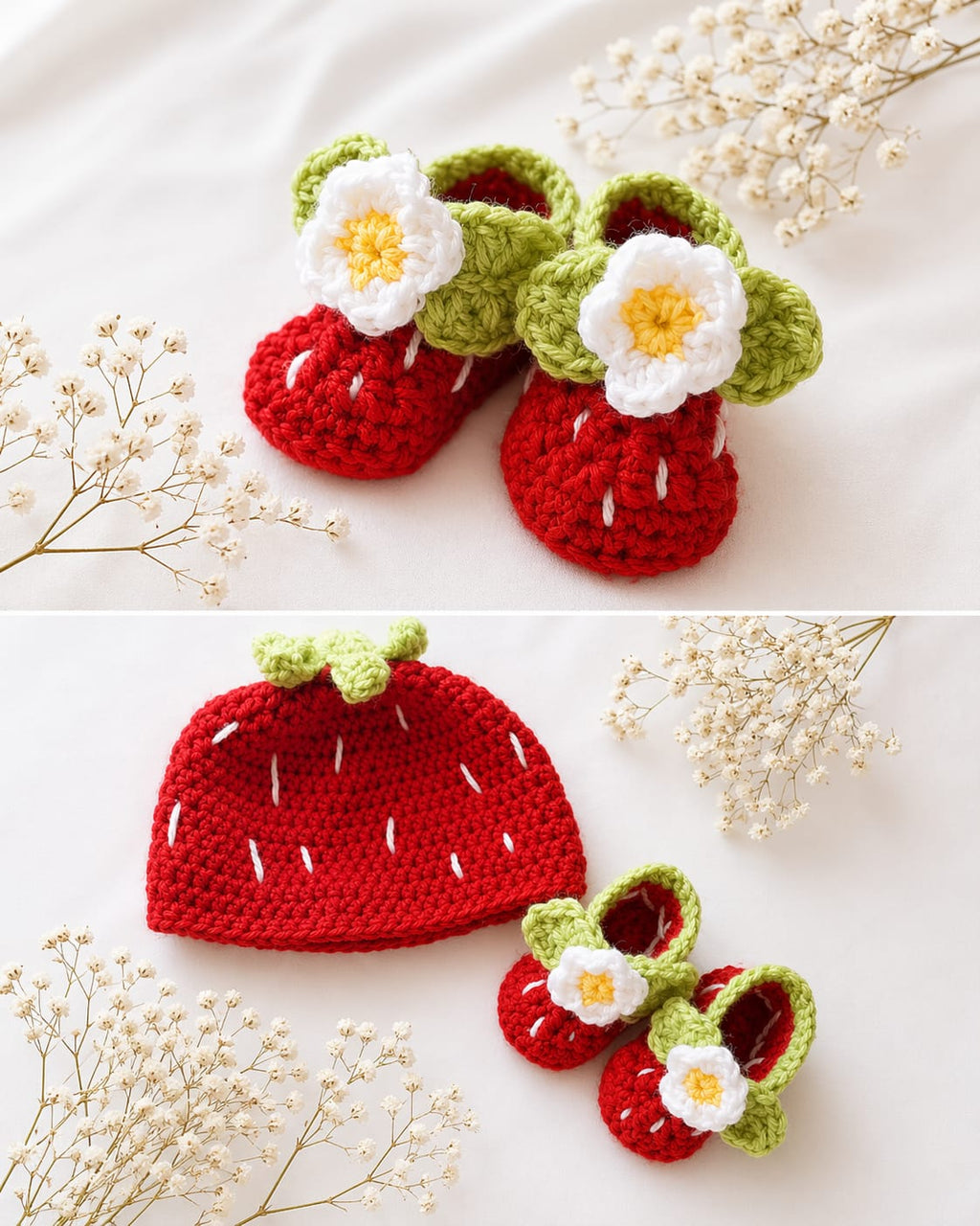 Strawberry Crochet Baby Gift Set – Beanie & Booties