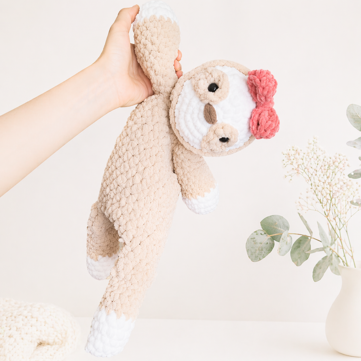 Crochet Sloth Lovey Snuggler – Handmade Baby Comforter Toy