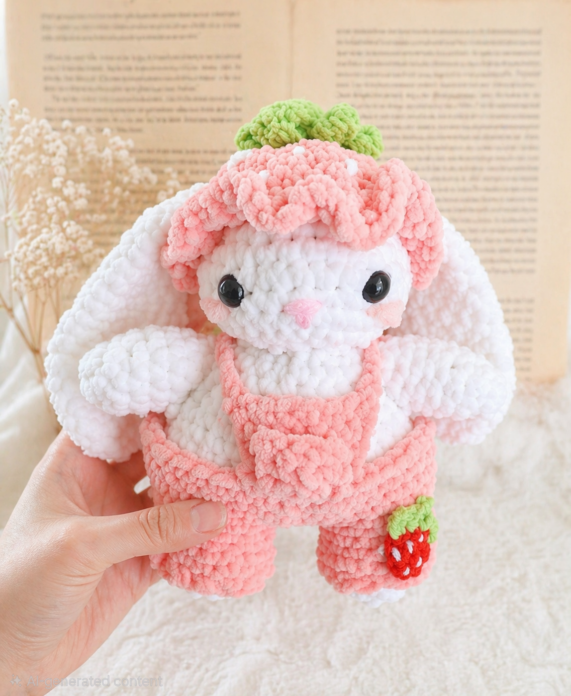 Strawberry Bunny Crochet Plushie | Handmade Amigurumi Soft Toy