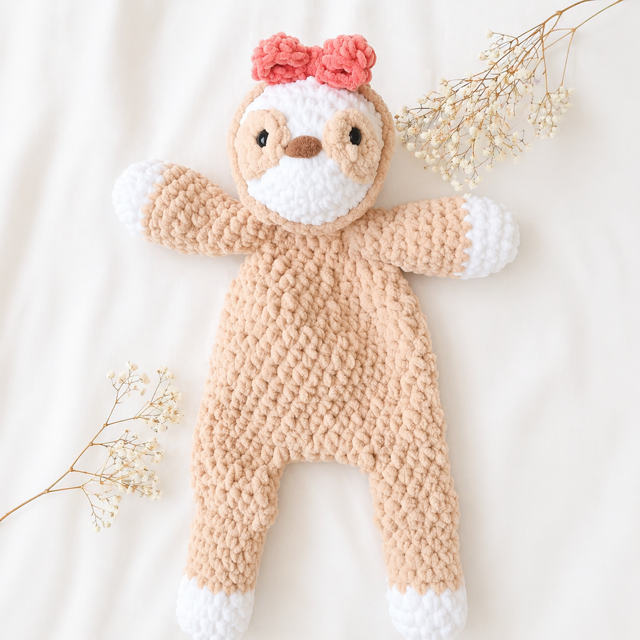 Crochet Sloth Lovey Snuggler – Handmade Baby Comforter Toy